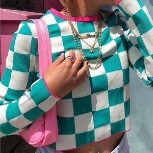 NWT Zara checked cropped long sleeve top MEDIUM